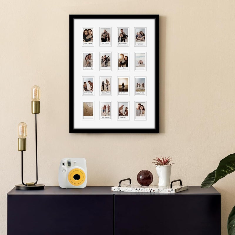Americanflat إطار صورة 15x20 مع 16 فتحة لصور 2x3 الفورية - إطارات صور صغيرة سوداء للعرض على الحائط مع زجاج أكريليك مصقول - Image 5